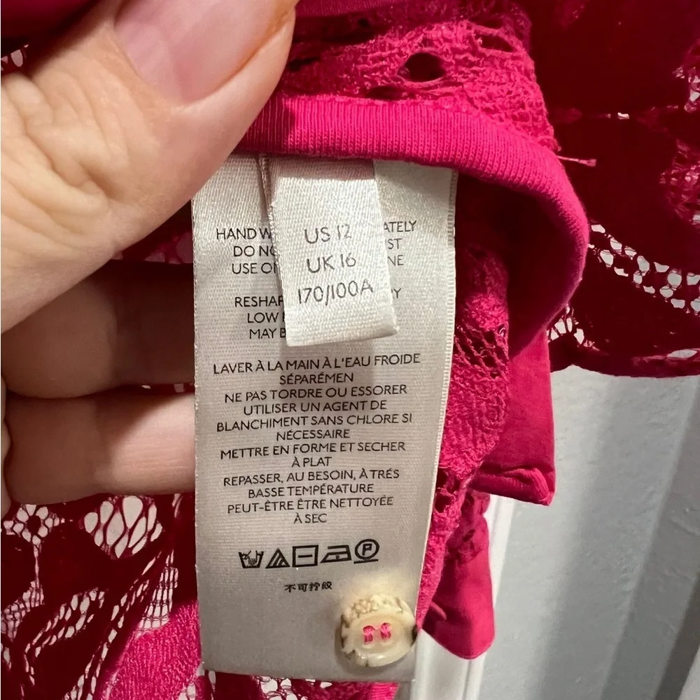 Anthropologie Fuchsia Lace Button-Down Shirt - Picture 2 of 7